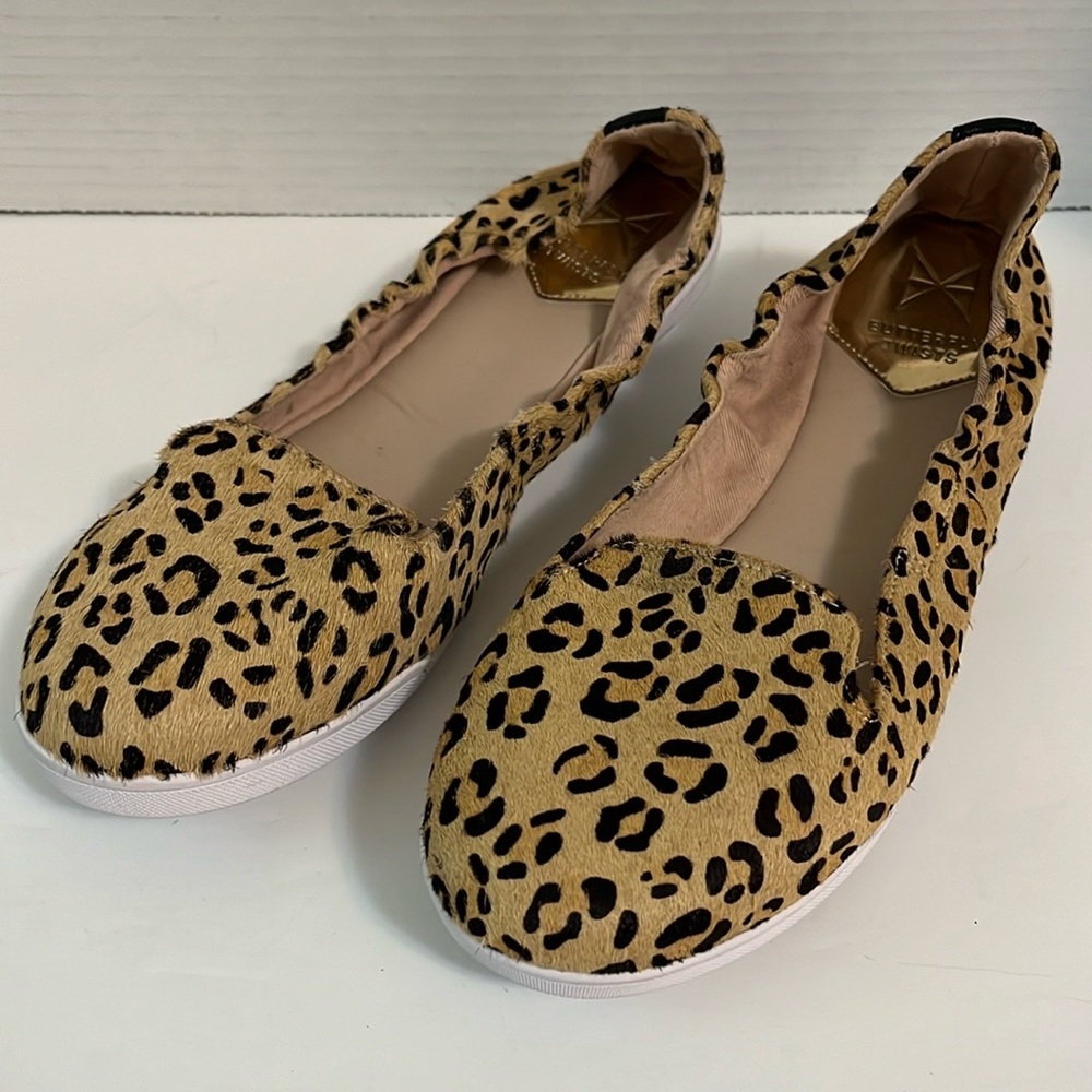 Ballerina flats foldable shoes size 9 leopard print light calf hair - Picture 2 of 11